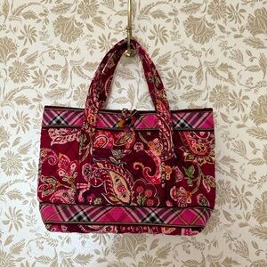 Vera Bradley Mini Quilted Tote in Pink Paisley Plaid – Very Good Condition